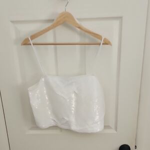 White Sequin Crop Top